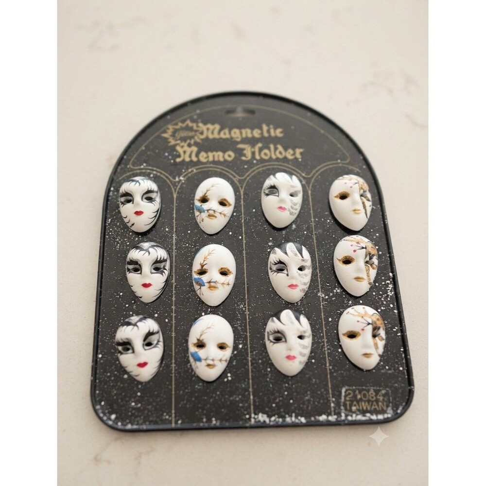 Vintage French Cloud Glitter Mask Magnetic Memo Holders Set of 12 New Old Stock
